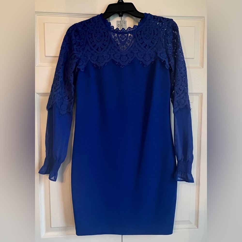 Kensie Blue Sheath Dress with Bishop Sleeves-worn once